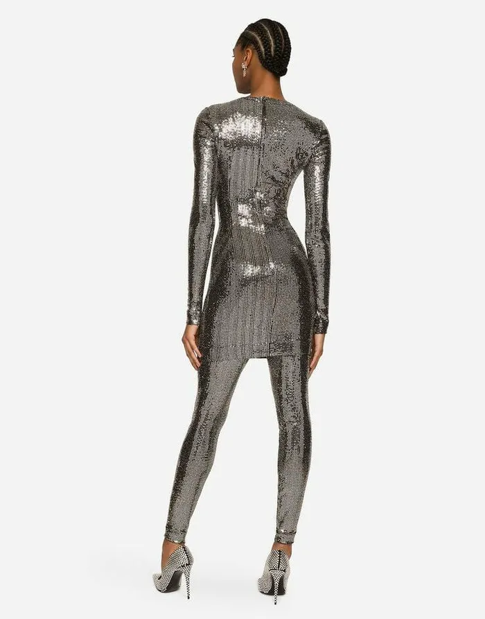 Dolce and Gabbana Dresses Women Short Jersey Dress With Sequin Embellishment Silver Dolce and Gabbana Dresses Women Short Jersey Dress With Sequin Embellishment Silver