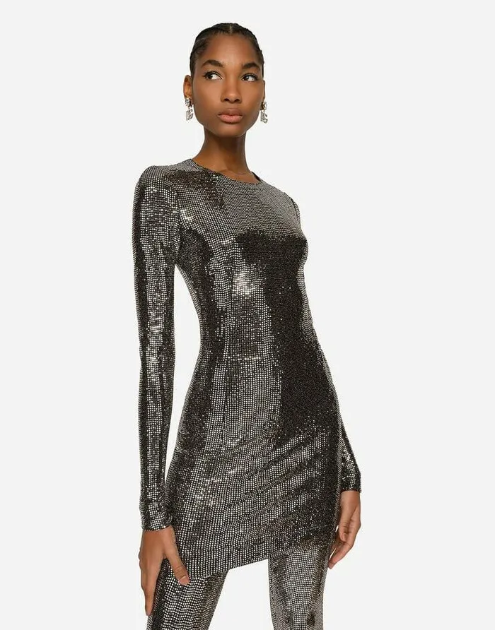 Dolce and Gabbana Dresses Women Short Jersey Dress With Sequin Embellishment Silver Dolce and Gabbana Dresses Women Short Jersey Dress With Sequin Embellishment Silver