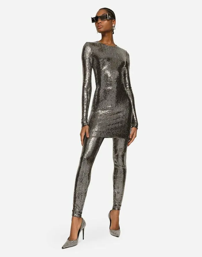 Dolce and Gabbana Dresses Women Short Jersey Dress With Sequin Embellishment Silver Dolce and Gabbana Dresses Women Short Jersey Dress With Sequin Embellishment Silver