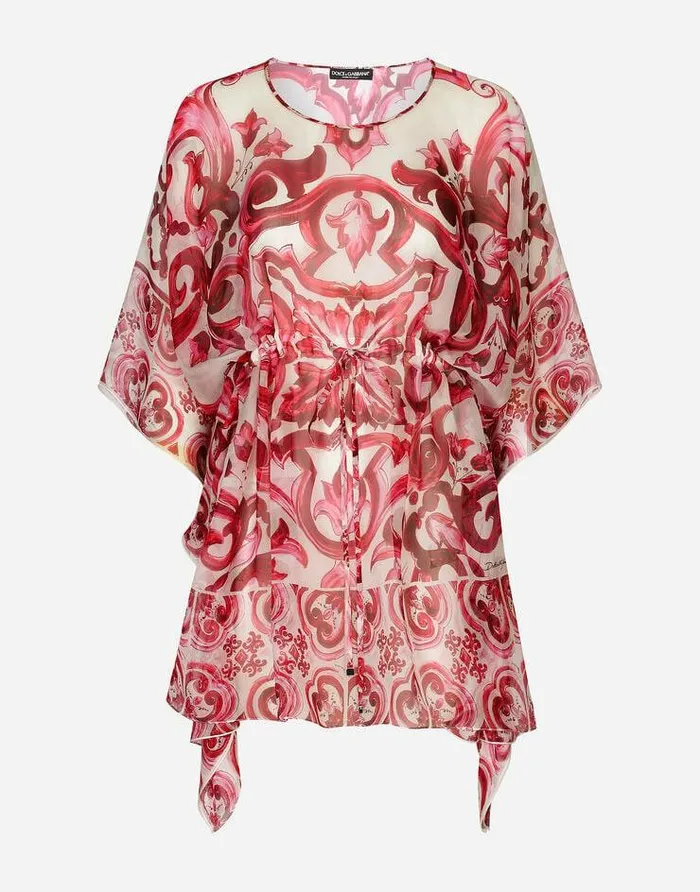 Dolce and Gabbana Dresses Women Short Majolicaprint Chiffon Caftan Multicolor Dolce and Gabbana Dresses Women Short Majolicaprint Chiffon Caftan Multicolor
