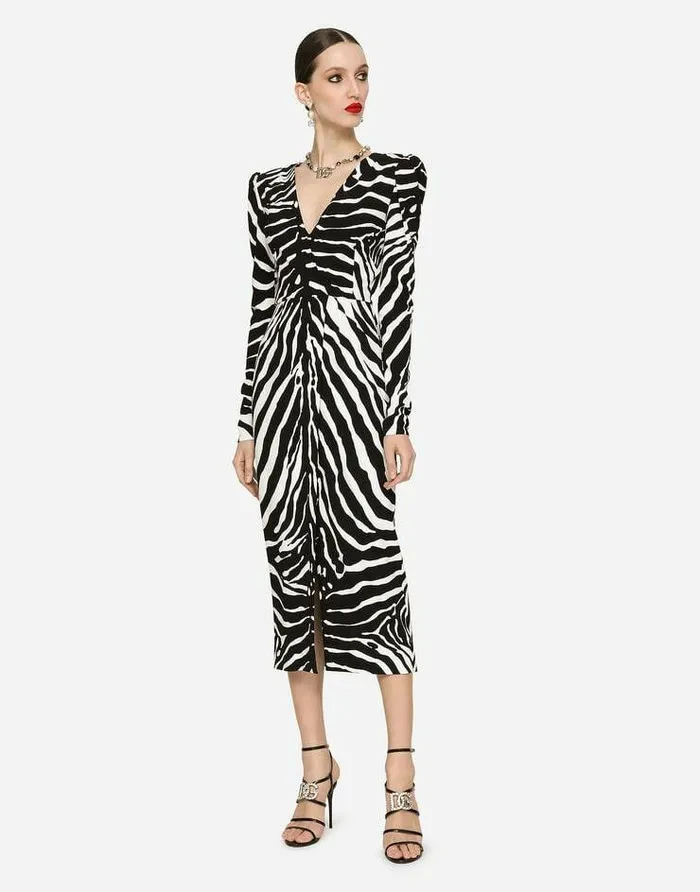 Dolce and Gabbana Dresses Women Zebraprint Cady Calflength Dress Animal Print Dolce and Gabbana Dresses Women Zebraprint Cady Calflength Dress Animal Print