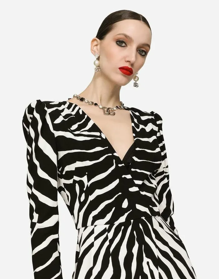 Dolce and Gabbana Dresses Women Zebraprint Cady Calflength Dress Animal Print Dolce and Gabbana Dresses Women Zebraprint Cady Calflength Dress Animal Print