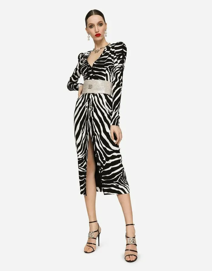 Dolce and Gabbana Dresses Women Zebraprint Cady Calflength Dress Animal Print Dolce and Gabbana Dresses Women Zebraprint Cady Calflength Dress Animal Print