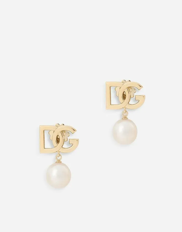 Dolce and Gabbana Earrings Women Logo Earrings In Yellow 18kt Gold With Pearls Yellow Gold Dolce and Gabbana Earrings Women Logo Earrings In Yellow 18kt Gold With Pearls Yellow Gold