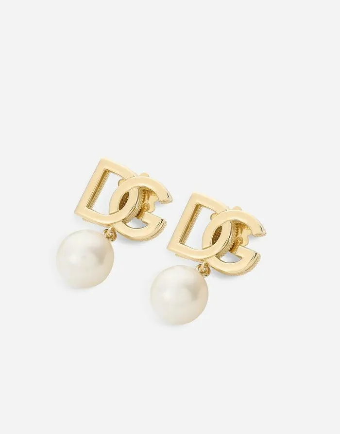 Dolce and Gabbana Earrings Women Logo Earrings In Yellow 18kt Gold With Pearls Yellow Gold Dolce and Gabbana Earrings Women Logo Earrings In Yellow 18kt Gold With Pearls Yellow Gold