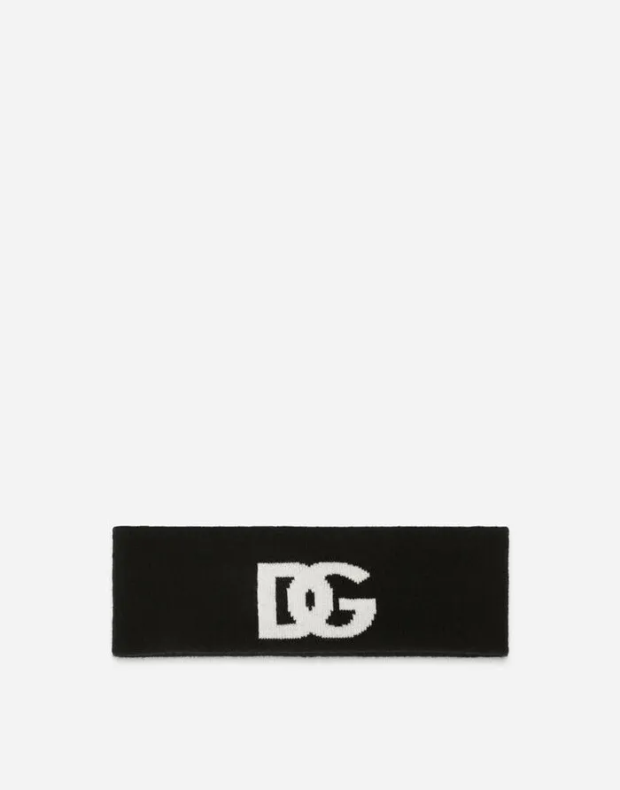 Dolce and Gabbana Hats And Gloves Men Cashmere Jacquard Headband With DG Logo Multicolor