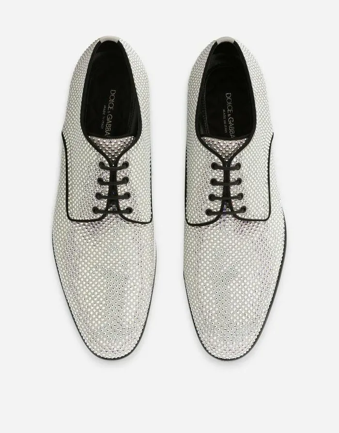 Dolce and Gabbana LaceUps Men Derby Shoes With Fusible Rhinestones Silver Dolce and Gabbana LaceUps Men Derby Shoes With Fusible Rhinestones Silver