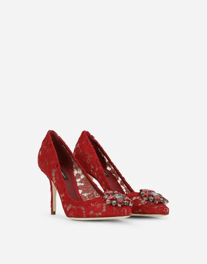 Dolce and Gabbana Pumps And Slingback Women Lace Rainbow Pumps With Brooch Detailing Red Dolce and Gabbana Pumps And Slingback Women Lace Rainbow Pumps With Brooch Detailing Red