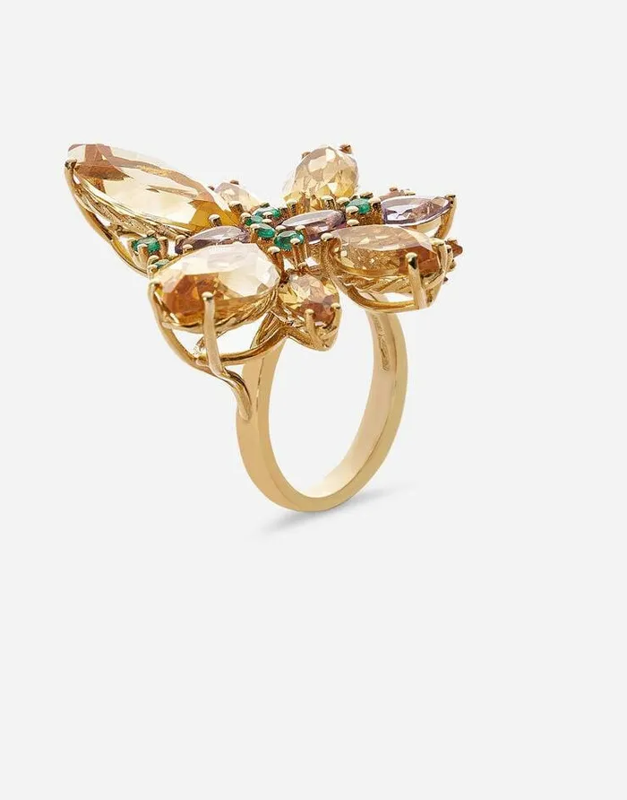 Dolce and Gabbana Rings Women Spring Ring In Yellow 18kt Gold With Citrine Butterfly Gold