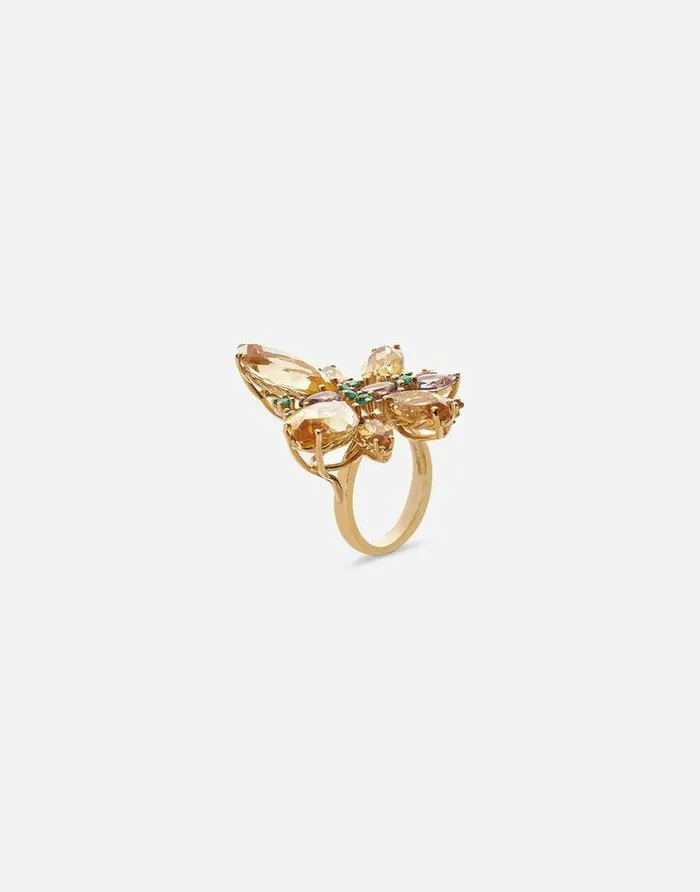 Dolce and Gabbana Rings Women Spring Ring In Yellow 18kt Gold With Citrine Butterfly Gold