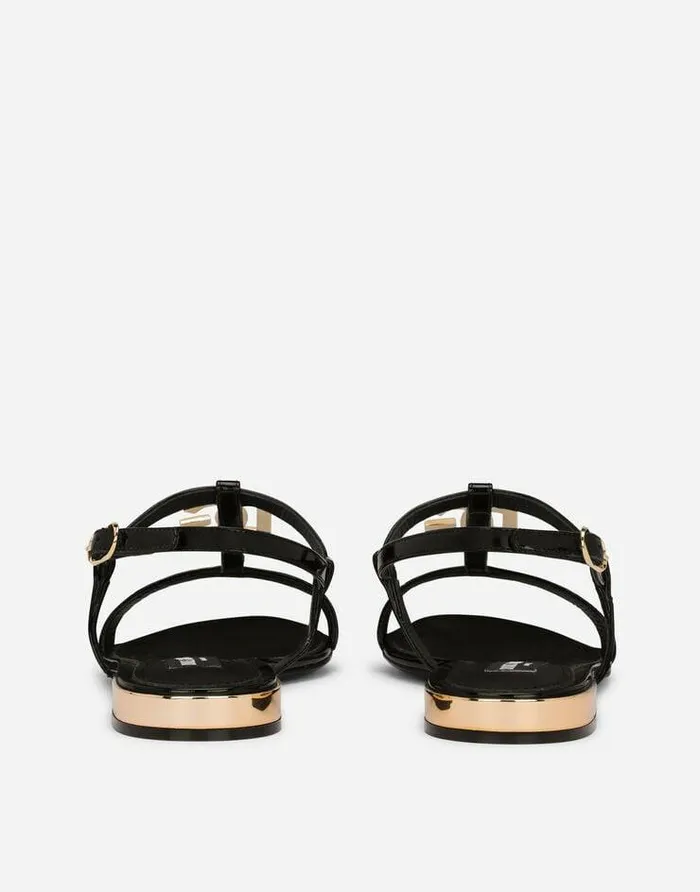 Dolce and Gabbana Sandals And Wedges Women Polished Calfskin Sandals With DG Logo Black Dolce and Gabbana Sandals And Wedges Women Polished Calfskin Sandals With DG Logo Black