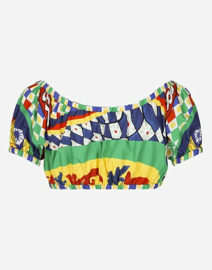 Dolce and Gabbana Shirts And Tops Women Carrettoprint Poplin Crop Top Multicolor Dolce and Gabbana Shirts And Tops Women Carrettoprint Poplin Crop Top Multicolor