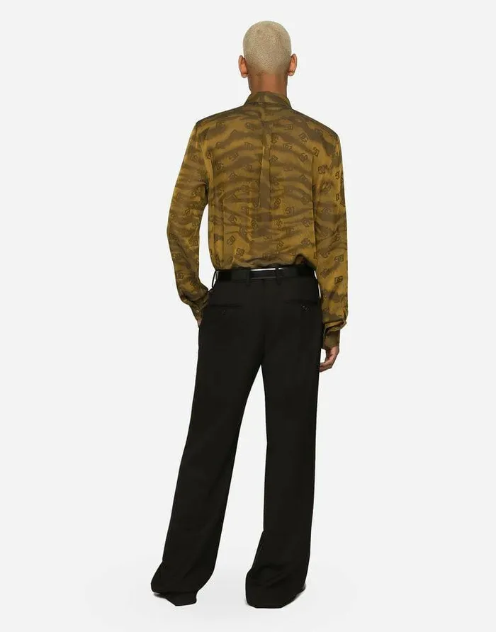 Dolce and Gabbana Shirts Men Silk Jacquard Martinifit Shirt With DG Logo And Tigers Yellow Dolce and Gabbana Shirts Men Silk Jacquard Martinifit Shirt With DG Logo And Tigers Yellow