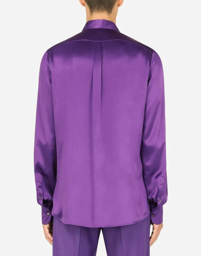 Dolce and Gabbana Shirts Men Silk Satin Martinifit Tuxedo Shirt Purple Dolce and Gabbana Shirts Men Silk Satin Martinifit Tuxedo Shirt Purple