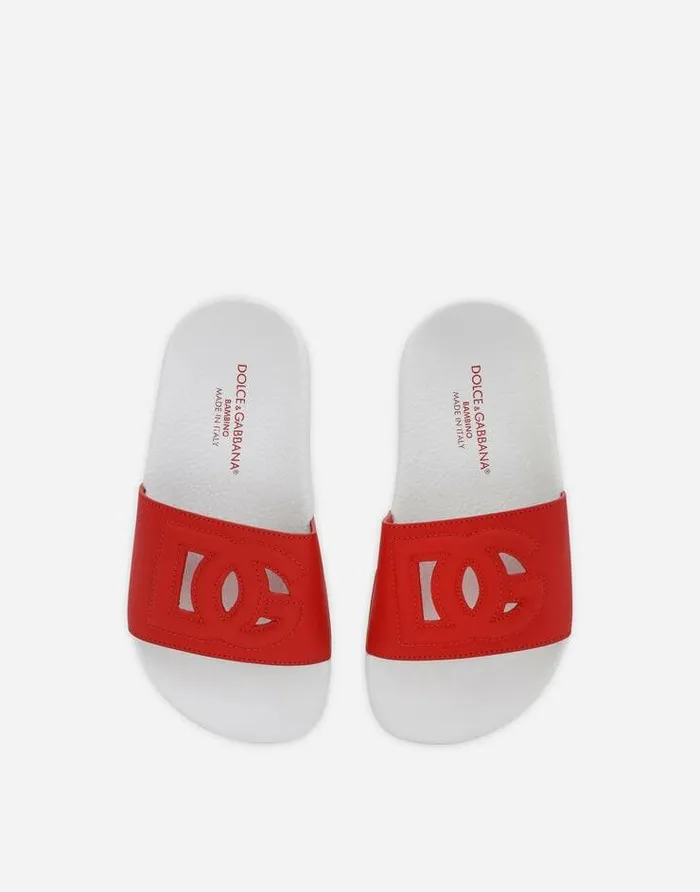 Dolce and Gabbana Shoes 2438 Children Leather DG Millennials Sliders Red Dolce and Gabbana Shoes 2438 Children Leather DG Millennials Sliders Red