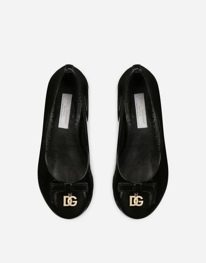 Dolce and Gabbana Shoes 2438 Children Patent Leather Ballet Flats With Metal DG Logo Black Dolce and Gabbana Shoes 2438 Children Patent Leather Ballet Flats With Metal DG Logo Black