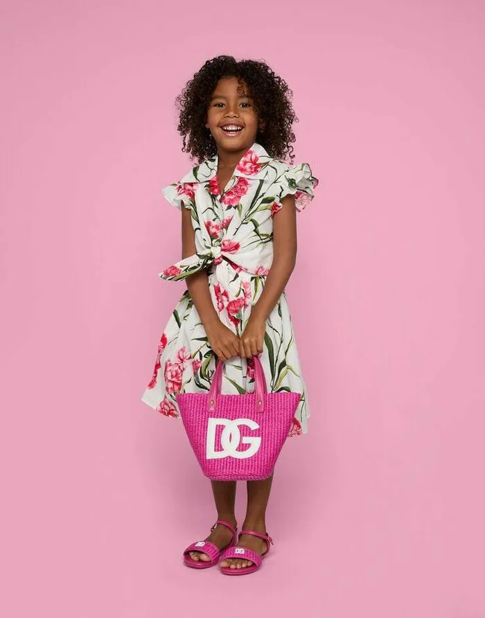 Dolce and Gabbana Shoes 2438 Children Straw And Nappa Leather Sandals With DG Logo Fuchsia Dolce and Gabbana Shoes 2438 Children Straw And Nappa Leather Sandals With DG Logo Fuchsia