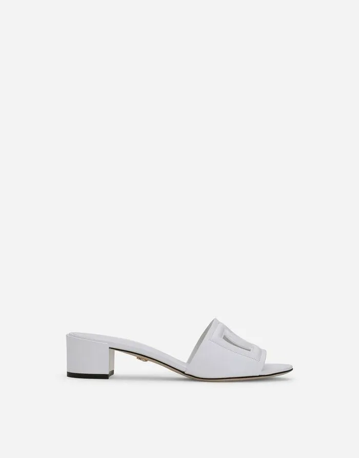 Dolce and Gabbana Slides And Mules Women Calfskin Mules With DG Millennials Logo White Dolce and Gabbana Slides And Mules Women Calfskin Mules With DG Millennials Logo White