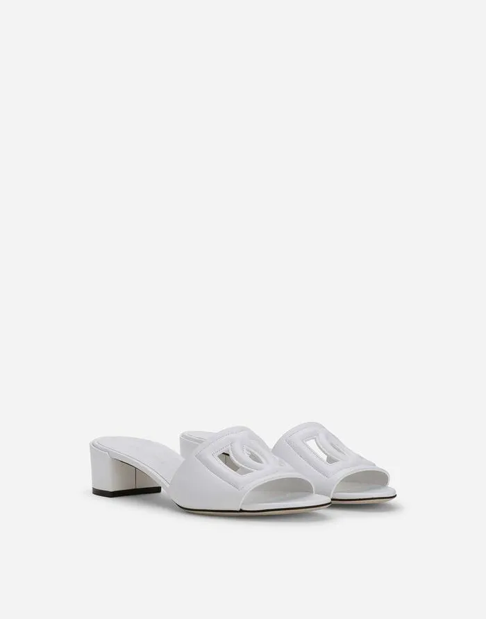 Dolce and Gabbana Slides And Mules Women Calfskin Mules With DG Millennials Logo White Dolce and Gabbana Slides And Mules Women Calfskin Mules With DG Millennials Logo White