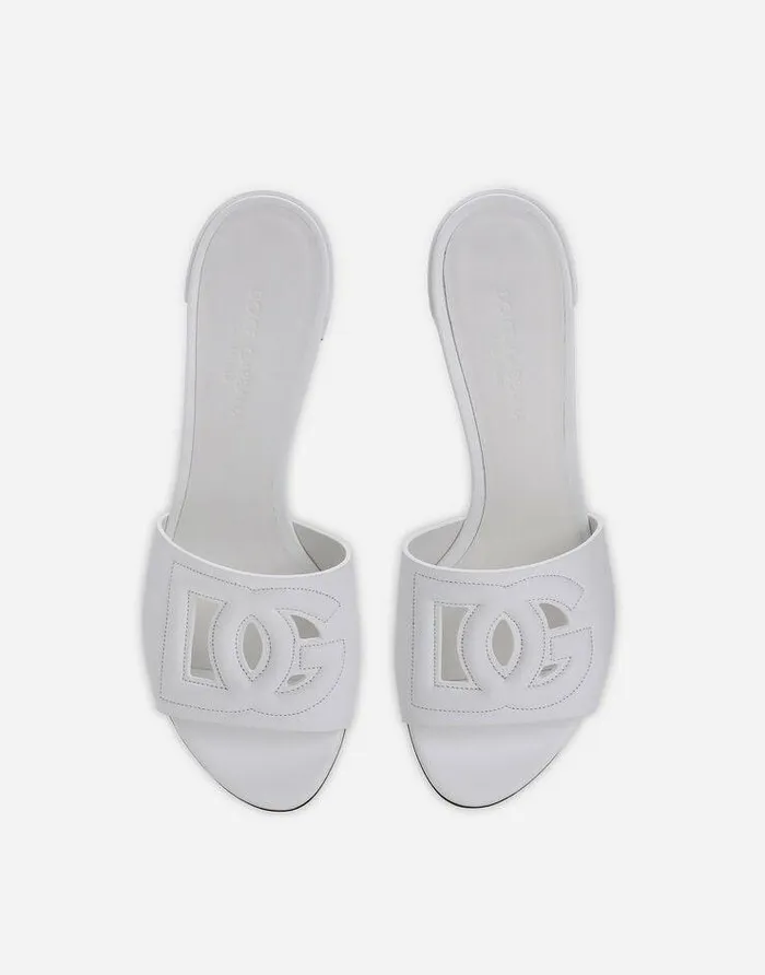 Dolce and Gabbana Slides And Mules Women Calfskin Mules With DG Millennials Logo White Dolce and Gabbana Slides And Mules Women Calfskin Mules With DG Millennials Logo White