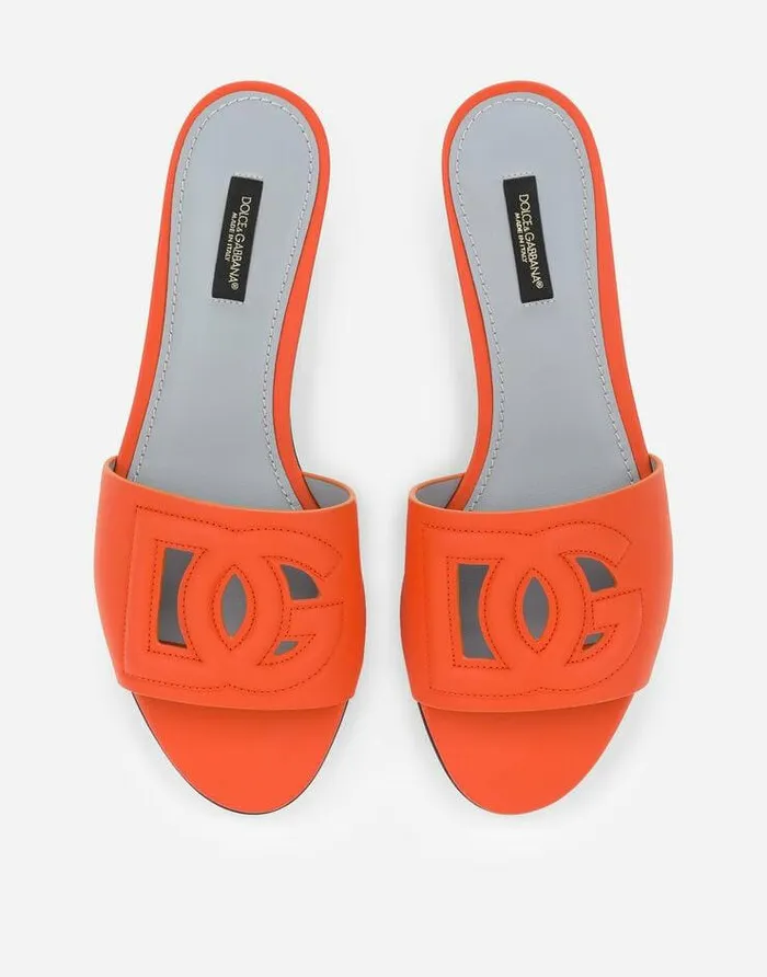 Dolce and Gabbana Slides And Mules Women Calfskin Slides With DG Millennials Logo Orange Dolce and Gabbana Slides And Mules Women Calfskin Slides With DG Millennials Logo Orange