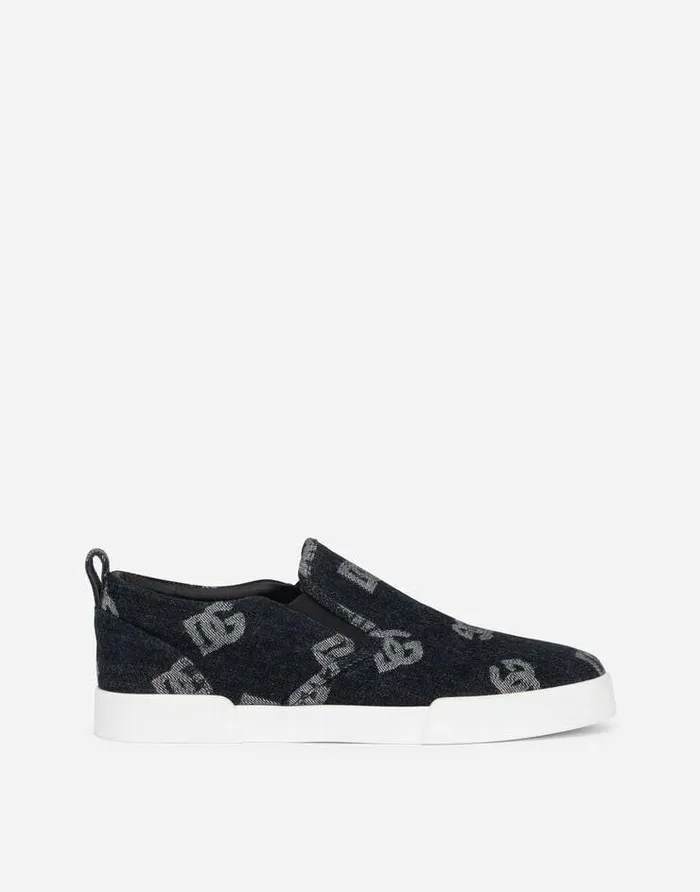 Dolce and Gabbana Sneakers Men Portofino Slipon Sneakers With Denim Logo Blue Dolce and Gabbana Sneakers Men Portofino Slipon Sneakers With Denim Logo Blue