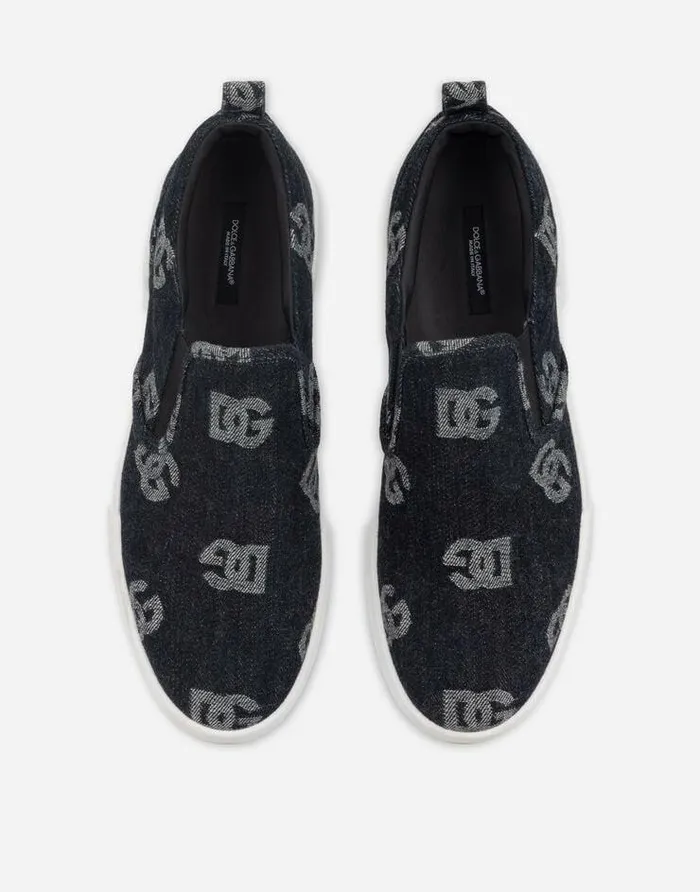 Dolce and Gabbana Sneakers Men Portofino Slipon Sneakers With Denim Logo Blue Dolce and Gabbana Sneakers Men Portofino Slipon Sneakers With Denim Logo Blue