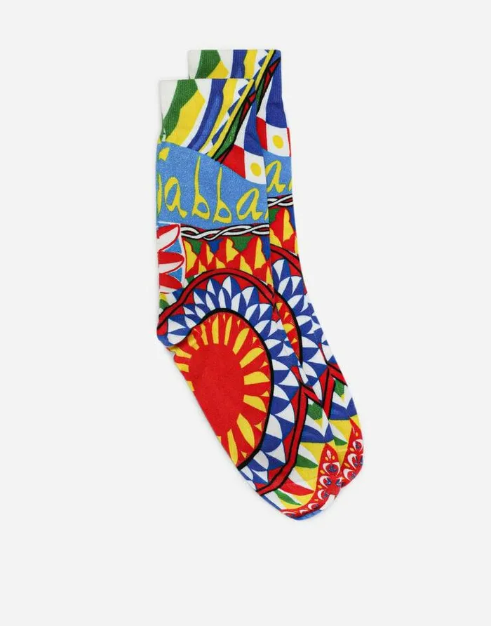 Dolce and Gabbana Socks Men Carrettoprint Cotton Socks Multicolor