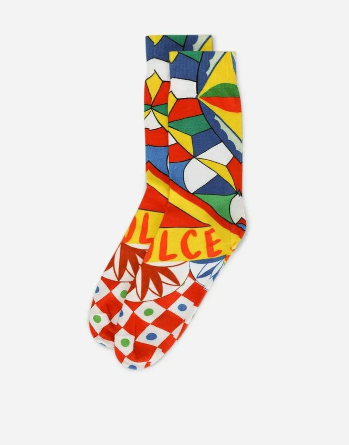 Dolce and Gabbana Socks Men Carrettoprint Cotton Socks Multicolor