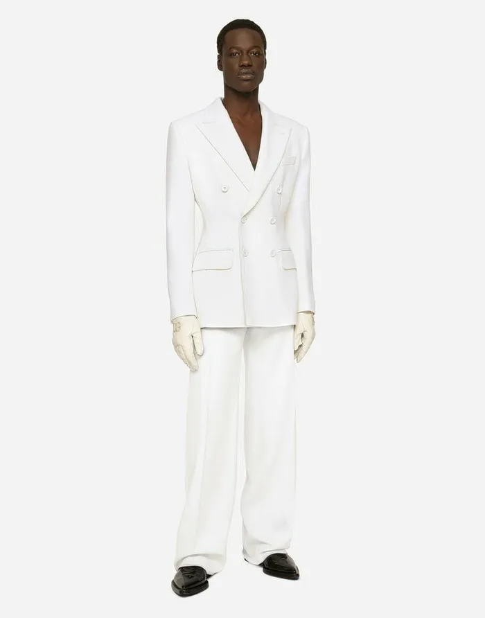 Dolce and Gabbana Suits And Blazers Men Doublebreasted Stretch Wool Crepe Dolcefit Jacket White Dolce and Gabbana Suits And Blazers Men Doublebreasted Stretch Wool Crepe Dolcefit Jacket White