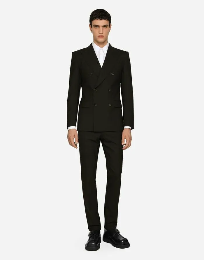 Dolce and Gabbana Suits And Blazers Men Doublebreasted Stretch Wool Siciliafit Suit Black Dolce and Gabbana Suits And Blazers Men Doublebreasted Stretch Wool Siciliafit Suit Black