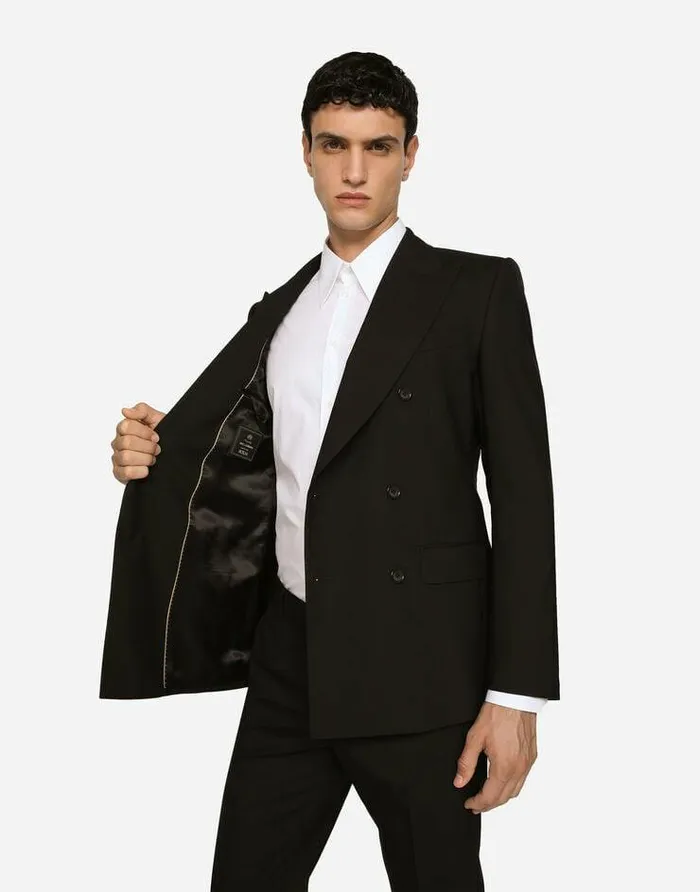 Dolce and Gabbana Suits And Blazers Men Doublebreasted Stretch Wool Siciliafit Suit Black Dolce and Gabbana Suits And Blazers Men Doublebreasted Stretch Wool Siciliafit Suit Black