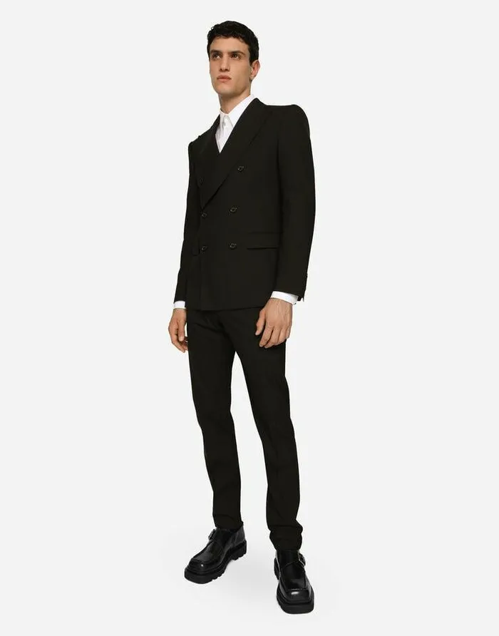Dolce and Gabbana Suits And Blazers Men Doublebreasted Stretch Wool Siciliafit Suit Black Dolce and Gabbana Suits And Blazers Men Doublebreasted Stretch Wool Siciliafit Suit Black