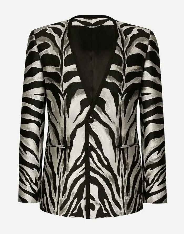 Dolce and Gabbana Suits And Blazers Men Zebradesign Lam Jacquard Siciliafit Jacket Multicolor