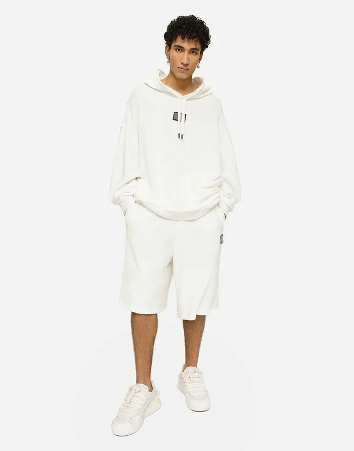 Dolce and Gabbana Sweatshirts Men Jersey Terry Hoodie With Logo Tag White Dolce and Gabbana Sweatshirts Men Jersey Terry Hoodie With Logo Tag White