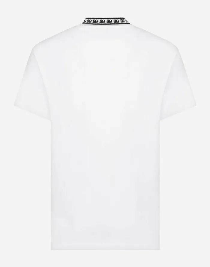 Dolce and Gabbana TShirts And Polos Men Cotton Roundneck Tshirt With DG Embroidery White Dolce and Gabbana TShirts And Polos Men Cotton Roundneck Tshirt With DG Embroidery White