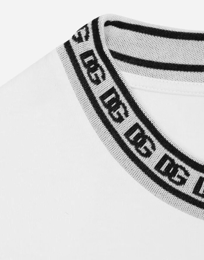 Dolce and Gabbana TShirts And Polos Men Cotton Roundneck Tshirt With DG Embroidery White Dolce and Gabbana TShirts And Polos Men Cotton Roundneck Tshirt With DG Embroidery White