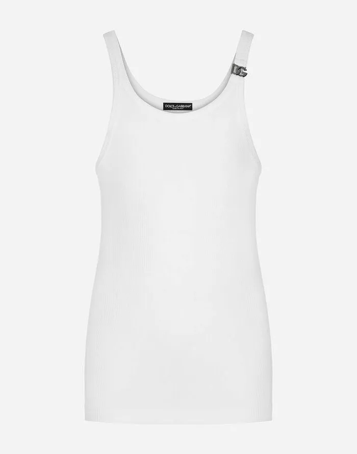 Dolce and Gabbana TShirts And Polos Men Finerib Cotton Singlet With DG Hardware White Dolce and Gabbana TShirts And Polos Men Finerib Cotton Singlet With DG Hardware White