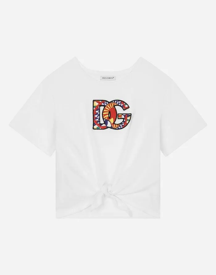 Dolce and Gabbana TShirts And Sweatshirts Children Jersey Tshirt With Carrettodesign DG Patch And Knot Detail White Dolce and Gabbana TShirts And Sweatshirts Children Jersey Tshirt With Carrettodesign DG Patch And Knot Detail White
