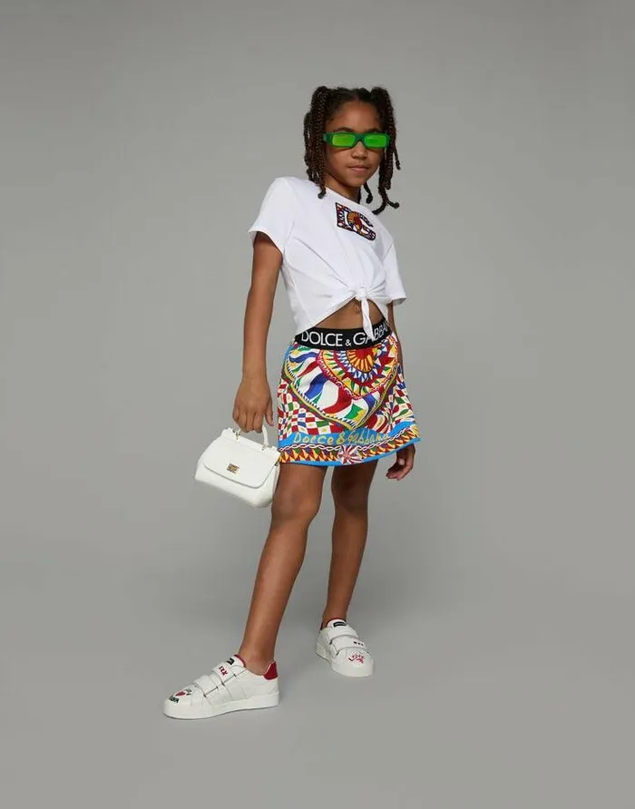 Dolce and Gabbana TShirts And Sweatshirts Children Jersey Tshirt With Carrettodesign DG Patch And Knot Detail White