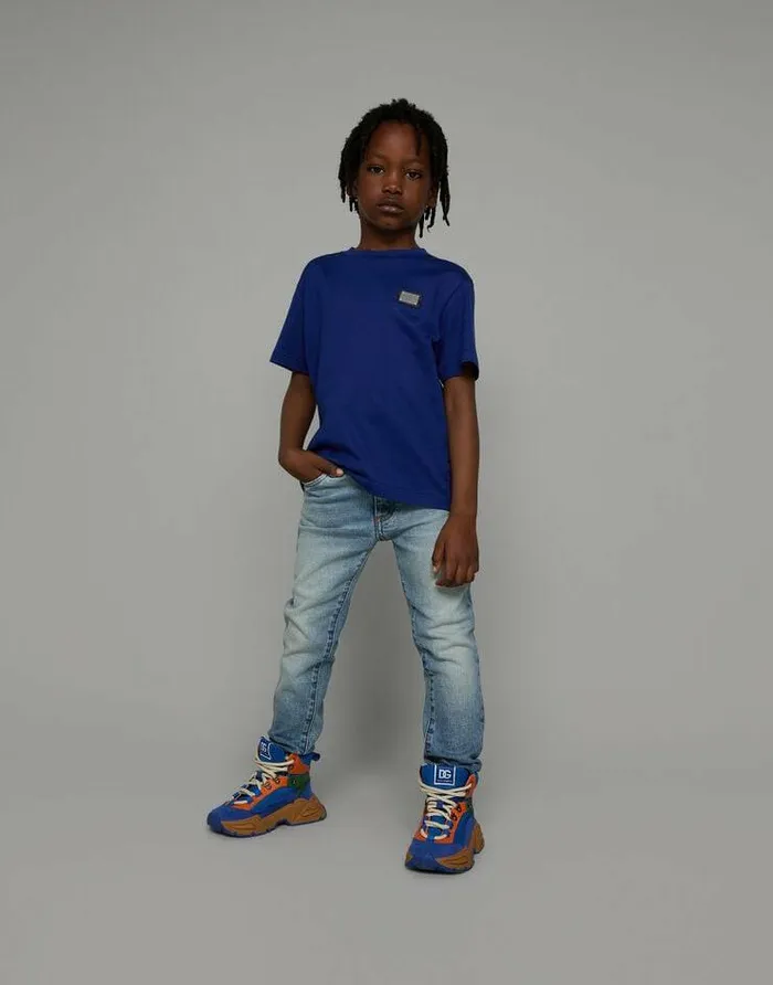 Dolce and Gabbana TShirts And Sweatshirts Children Jersey Tshirt With Logo Tag Blue Dolce and Gabbana TShirts And Sweatshirts Children Jersey Tshirt With Logo Tag Blue