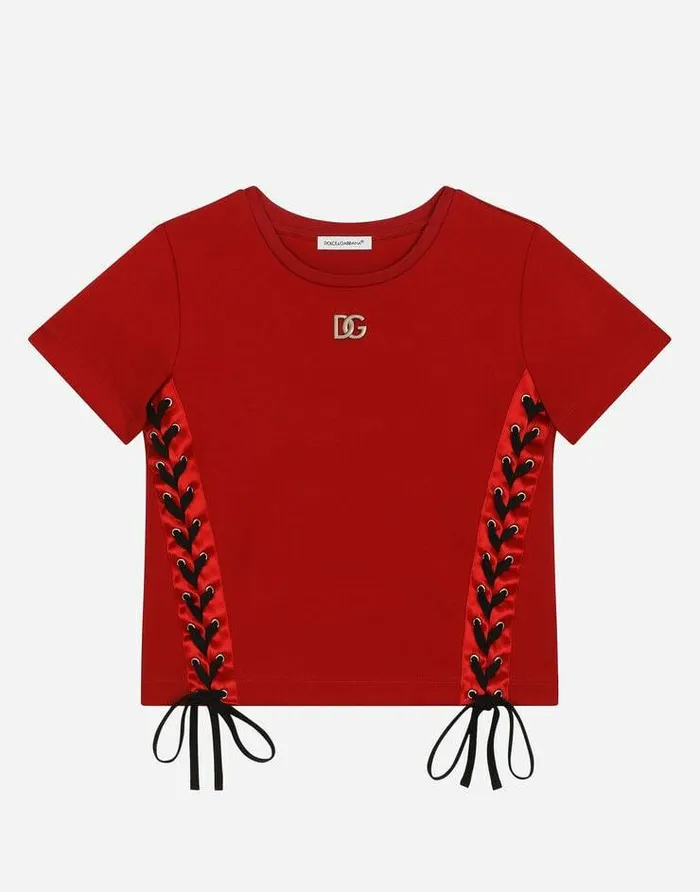 Dolce and Gabbana TShirts And Sweatshirts Children Shortsleeved Jersey Tshirt With Laces And Eyelets Multicolor Dolce and Gabbana TShirts And Sweatshirts Children Shortsleeved Jersey Tshirt With Laces And Eyelets Multicolor