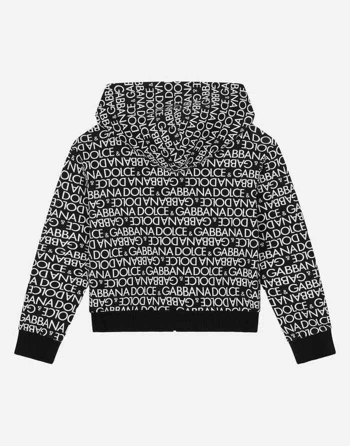 Dolce and Gabbana TShirts And Sweatshirts Children Zipup Hoodie With Allover Logo Print Multicolor