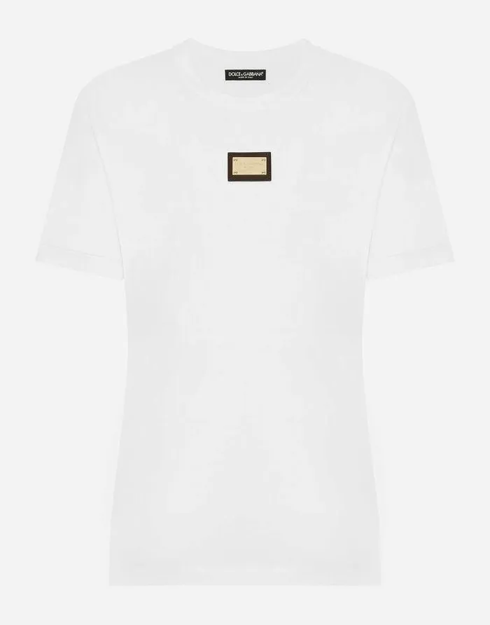 Dolce and Gabbana TShirts And Sweatshirts Women Jersey Tshirt With DG Logo Tag White Dolce and Gabbana TShirts And Sweatshirts Women Jersey Tshirt With DG Logo Tag White