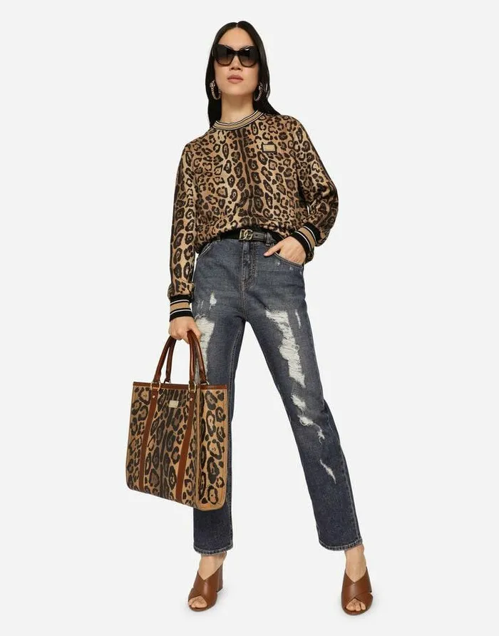 Dolce and Gabbana Totes WomenMen Leopardprint Crespo Shopper With Branded Plate Multicolor Dolce and Gabbana Totes WomenMen Leopardprint Crespo Shopper With Branded Plate Multicolor