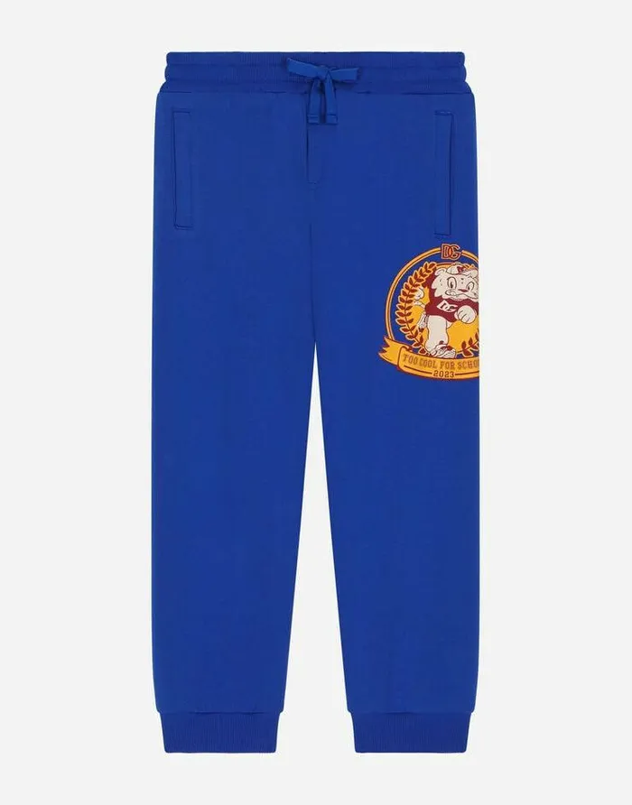 Dolce and Gabbana Trousers And Shorts Children Cotton Jogging Pants With Mascot Print Blue Dolce and Gabbana Trousers And Shorts Children Cotton Jogging Pants With Mascot Print Blue