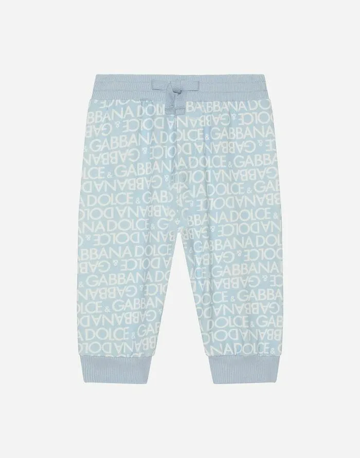 Dolce and Gabbana Trousers And Shorts Children Jersey Jogging Pants With Allover Logo Print Azure