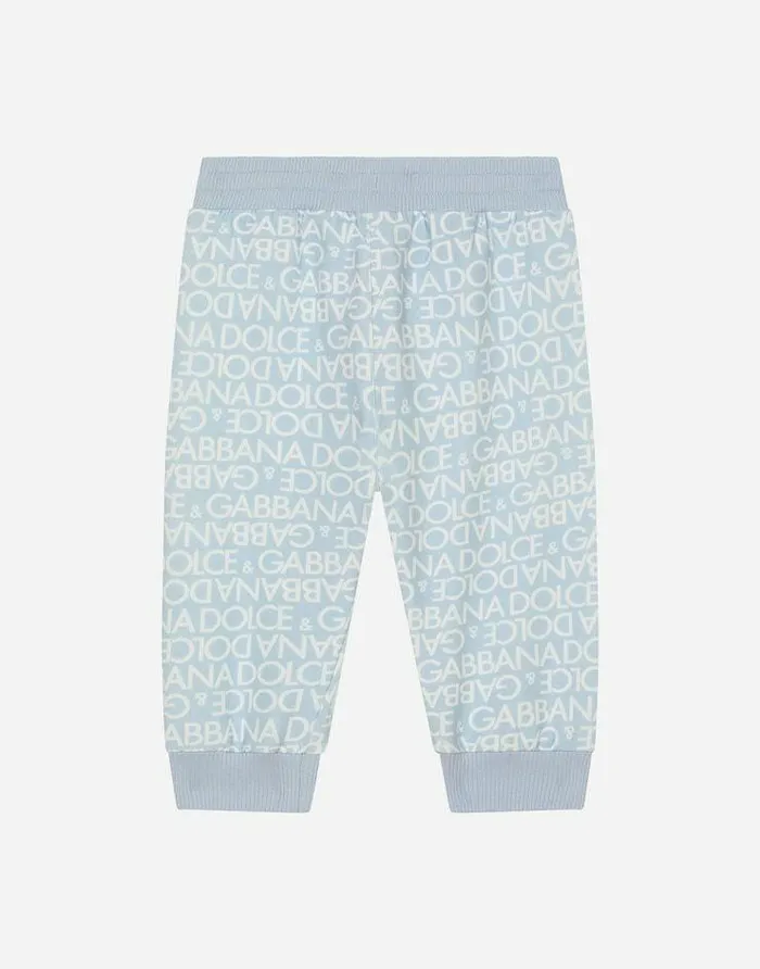 Dolce and Gabbana Trousers And Shorts Children Jersey Jogging Pants With Allover Logo Print Azure Dolce and Gabbana Trousers And Shorts Children Jersey Jogging Pants With Allover Logo Print Azure