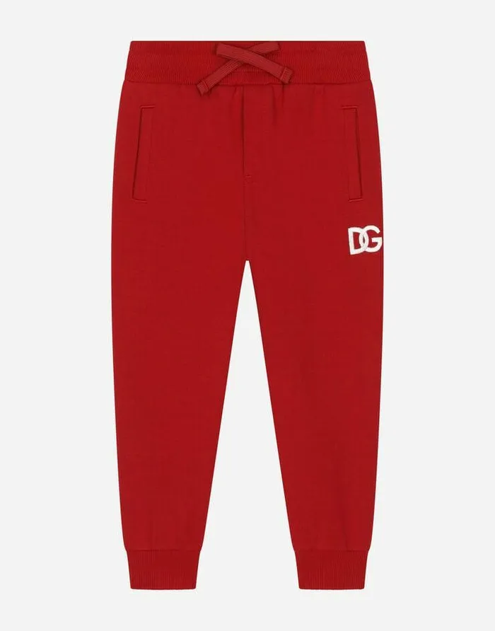 Dolce and Gabbana Trousers And Shorts Children Jersey Jogging Pants With DG Logo Embroidery Red Dolce and Gabbana Trousers And Shorts Children Jersey Jogging Pants With DG Logo Embroidery Red