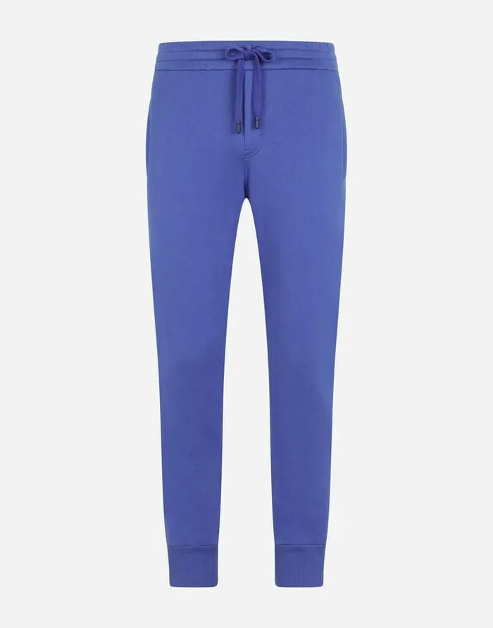 Dolce and Gabbana Trousers And Shorts Men Jersey Jogging Pants With Branded Plate Blue